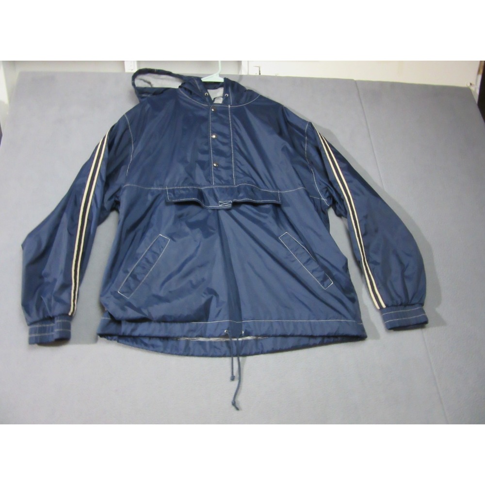 Vtg Gap Jacket Mens Large Blue Gray Lined Varsity Anorak Hooded Quarter Zip Y2K